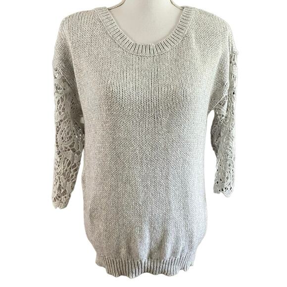 Sundance Size M Lace Delight Pullover Sweater Heather Grey Crochet Cashmere - Picture 1 of 5